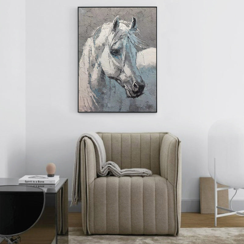 White Horse Painting Livingroom Canvas Artworks Horse Acrylic Painting Large Horse Wall Art For Sale