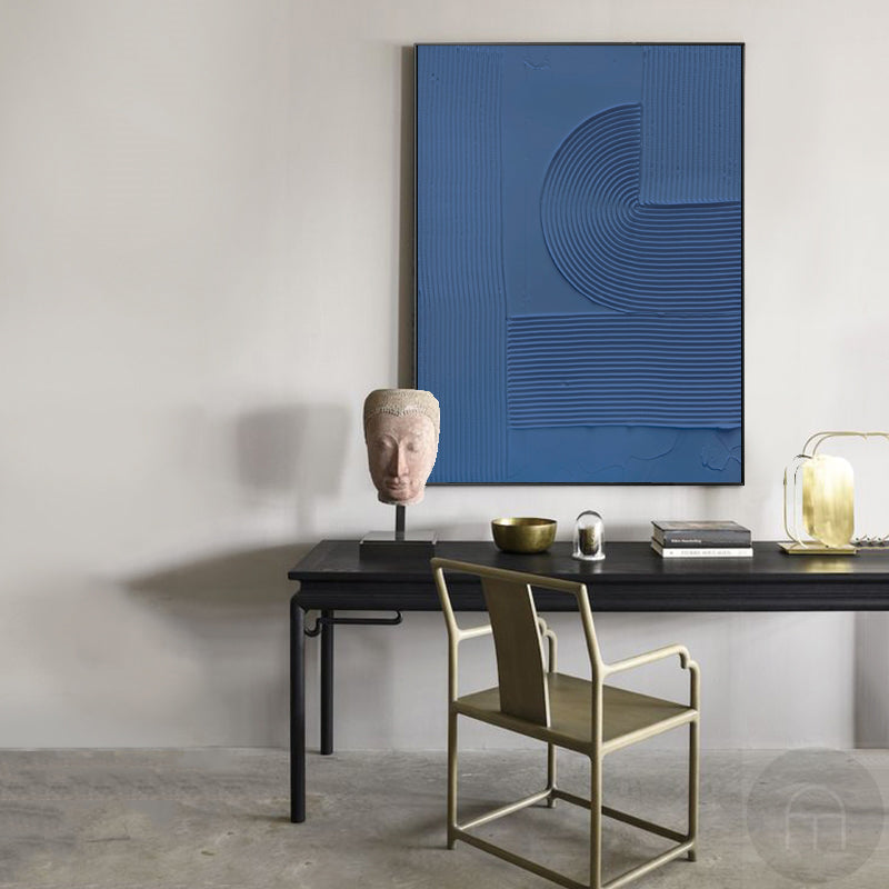 3D Blue Textured Abstract Wall Art Blue 3D Minimalist Painting Large Blue Abstract Painting