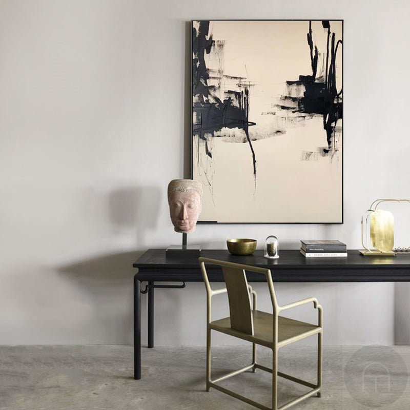 Contemporary Minimalist Art Painting Black And White Abstract Canvas Wall Art For Sale