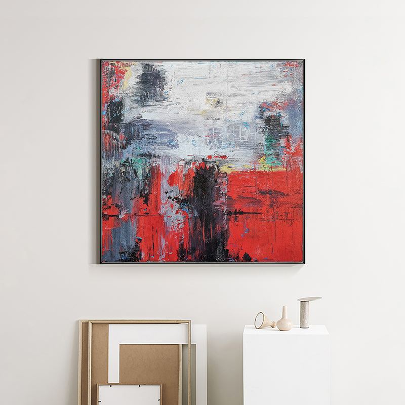 40 x 40 Squrae Red Abstract Art Contemporary Abstract Art For Sale