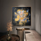 Black And Gold Abstract Flower Wall Art Livingroom Canvas Wall Art Acrylic Painting For Sale