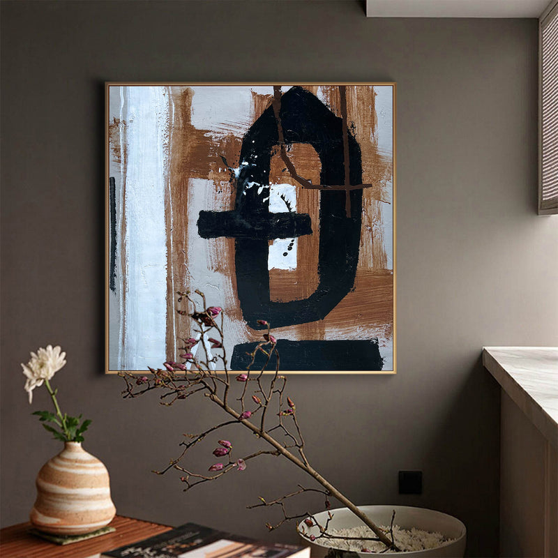 Modern Abstract Painting Large Livingroom Canvas Art Black And Brown Acrylic Painting 
