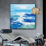 Original Blue Abstract Art Extra Large Abstract Painting Squares Canvas Painting For Sale