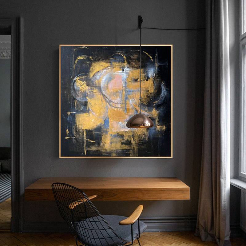 Black And Gold Abstract Flower Wall Art Livingroom Canvas Wall Art Acrylic Painting For Sale