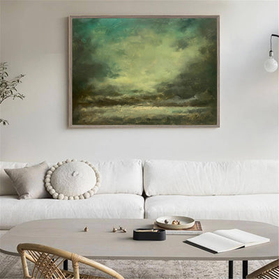 Impressionist Seascape Paintings Large Green Beach Canvas Wall Art Modern Beach Art