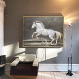 White Running Horses Canvas Wall Art Extra Large Wild Horse Canvas Art Moddern White Horse Painting