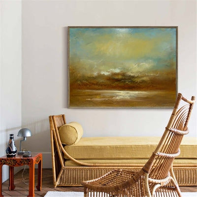 Color Green Impressionist Seascape Paintings Large Beach Canvas Wall Art Modern Beach Art