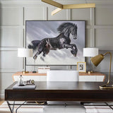 Modern Acrylic Horse Painting Black Running Horses Canvas Wall Art Extra Large Wild Horse For Sale