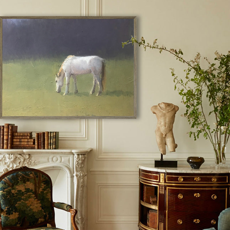 Large White Horse Acrylic Painting Horse Canvas Wall Art Modern Horses Painting For Sale