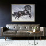 Modern Acrylic Horse Painting Black Running Horses Canvas Wall Art Extra Large Wild Horse For Sale