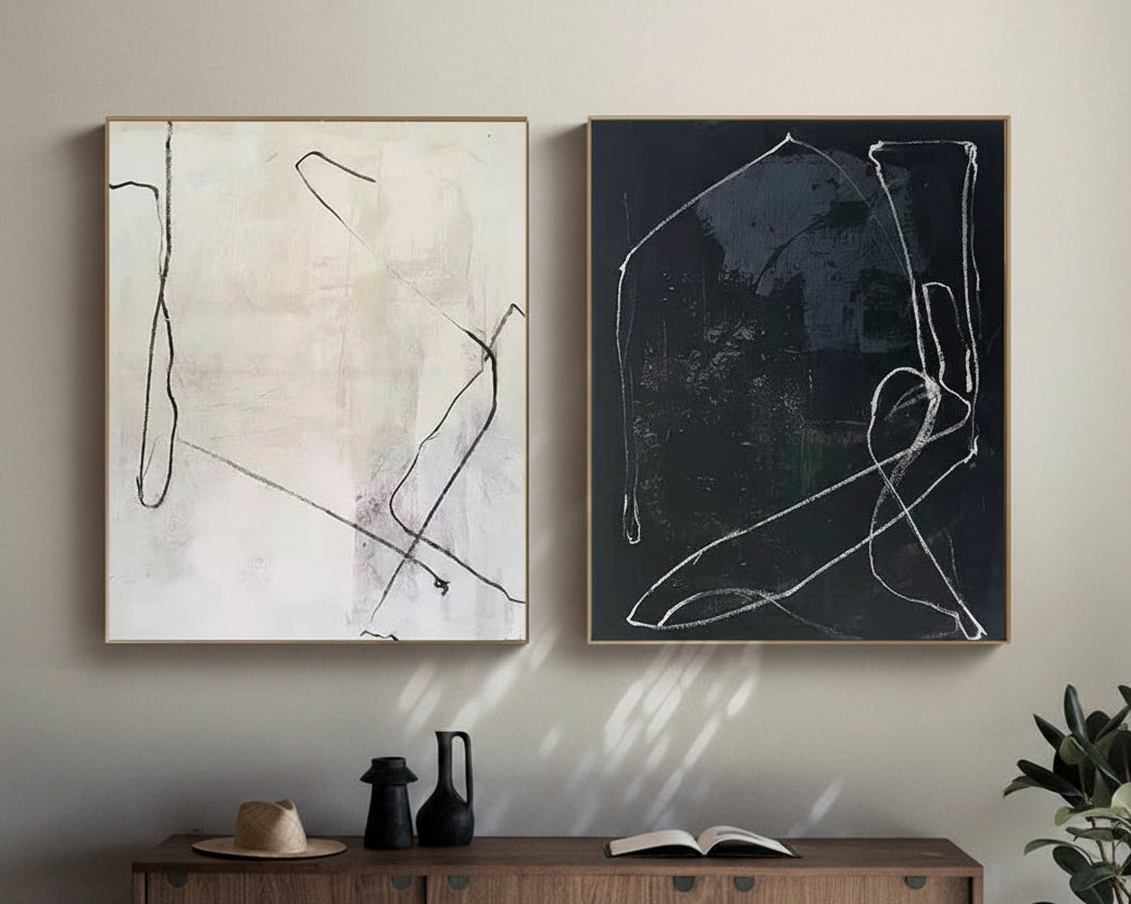 Modern Black And White Abstract Wall Art Set Of 2 Minimalist Art Large Minimalist Wall Art