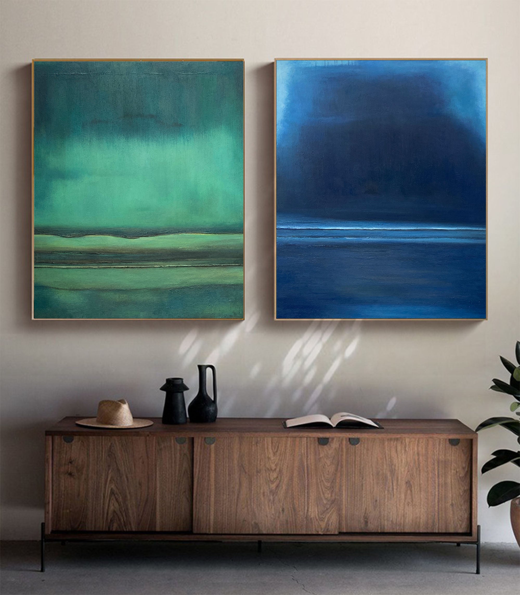 Green Blue Minimalist Art Set of 2 Texture Art Green Texture Art Blue Minimalist Art For Livingroom