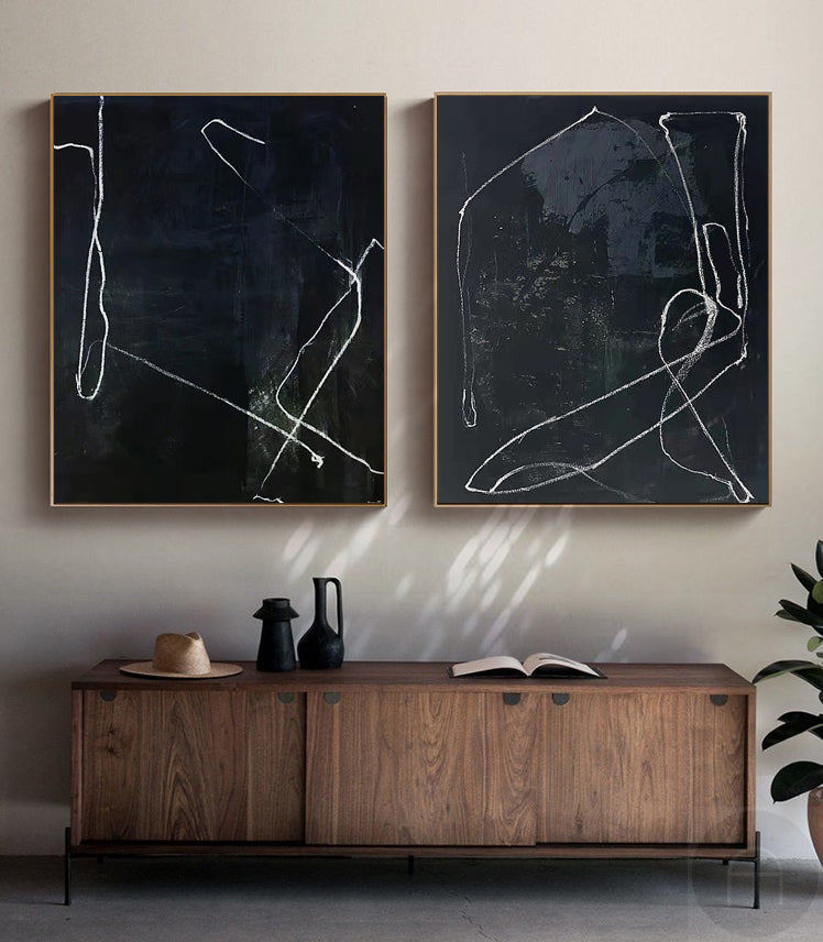 Modern Black Abstract Wall Art Set Of 2 Minimalist Art Large Black Minimalist Wall Art