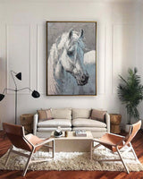 White Horse Painting Livingroom Canvas Artworks Horse Acrylic Painting Large Horse Wall Art For Sale