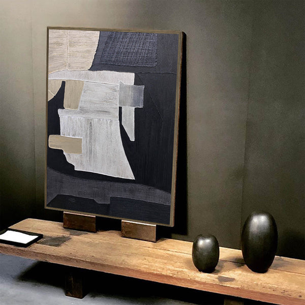 Large Black Beige Artwork Textured Abstract Wall Art Abstract Acrylic Painting Canvas Livingroom Artworks 