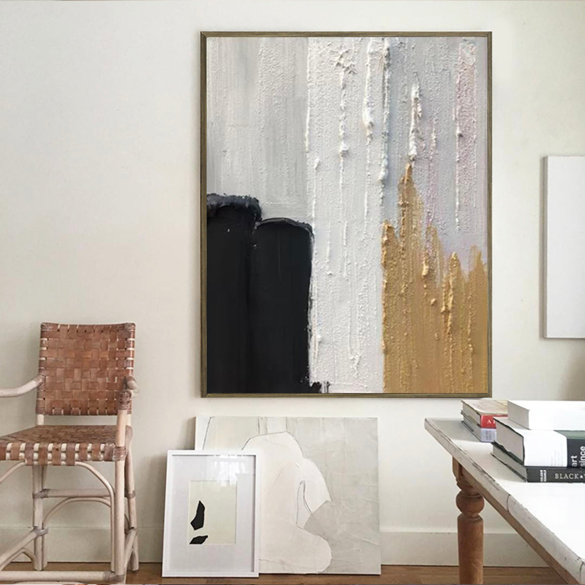 Black And White Abstract Art Textured Painting, Large Abstract Painting Neutral Abstract Painting