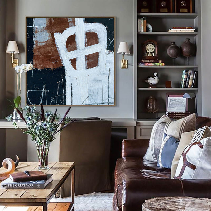 Black And Brown Abstract Painting Large Square Livingroom Canvas Art Acrylic Painting For Sale
