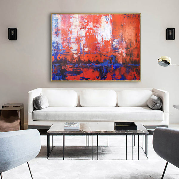 36 x 48 Red And Blue Wall Art Horizontal Abstract Art Palette Knife Art