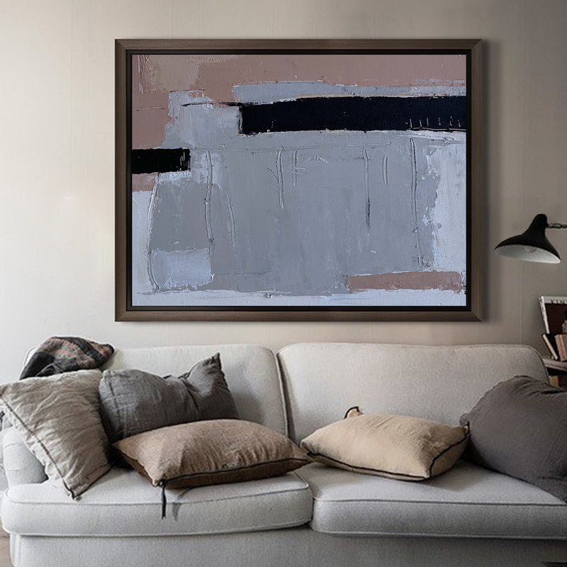 Modern Grey Pink Abstract Wall Art, Livingroom Canvas Wall Art, Modern Abstract Art For Sale