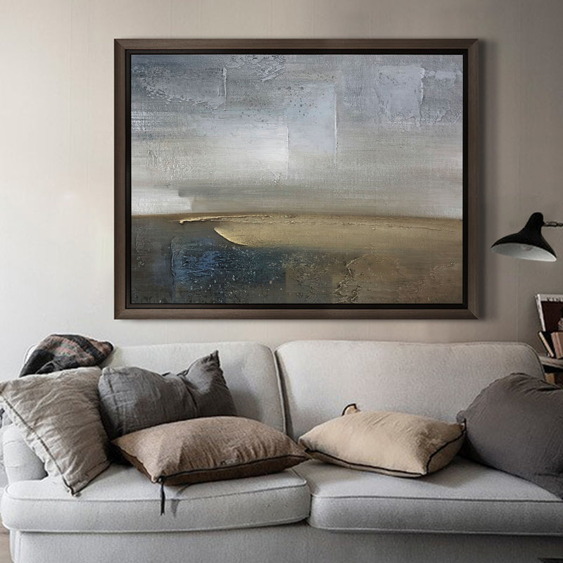 Dark Grey Textured Landscape Wall Art Modern Acrylic Paintings Canvas Artwork For Livingroom