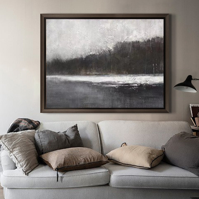 Large Black And White Abstract Landscape Painting Modern Landscape Canvas Painting For Sale
