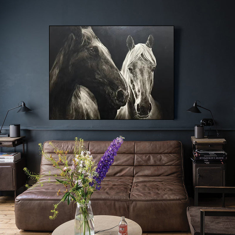 Large Running Horses Canvas Art Wild Horse Wall Art Black And White Horse Oil Painting For Sale