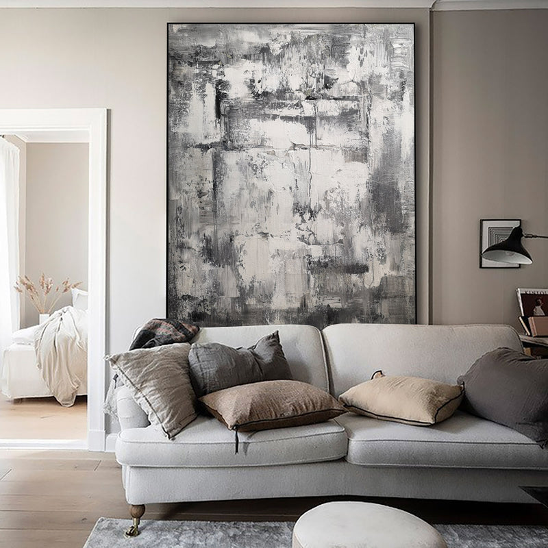 36 x 48 Vertical Grey Abstract Art Canvas Painting For Living Room