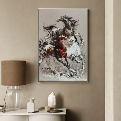 Running Horses Oil Painting Heavy Textured Horses Canvas Art Large Wild Horses Wall Art For Sale