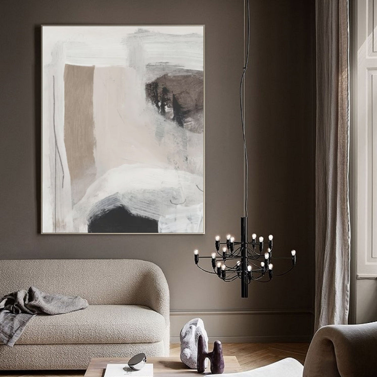 Beige Wabi-sabi Styling Canvas Wall Art Large Neutral Acrylic Painting Minimalist Art For Sale