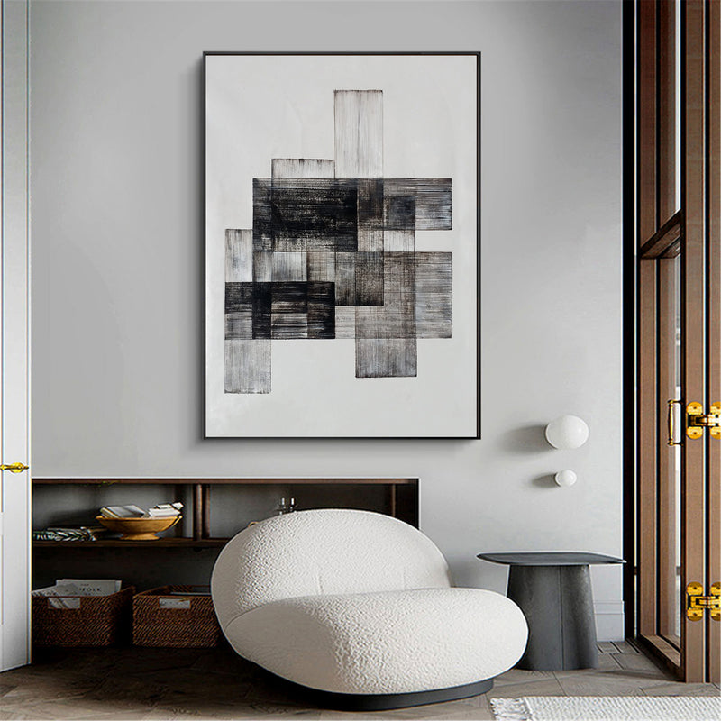 Acrylic Geometric Painting Modern Abstract Minimalist Art Black White