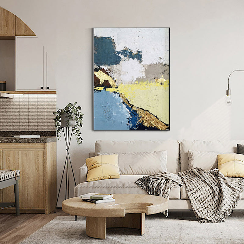 Acrylic Abstract Landscape Painting Gold Leaf Abstract Wall Art For Living Room  
