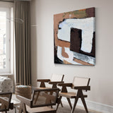 Large Brown Abstract Wall Art, Japanese Abstract Canvas Wall Art, Brown Abstract Acrylic Painting