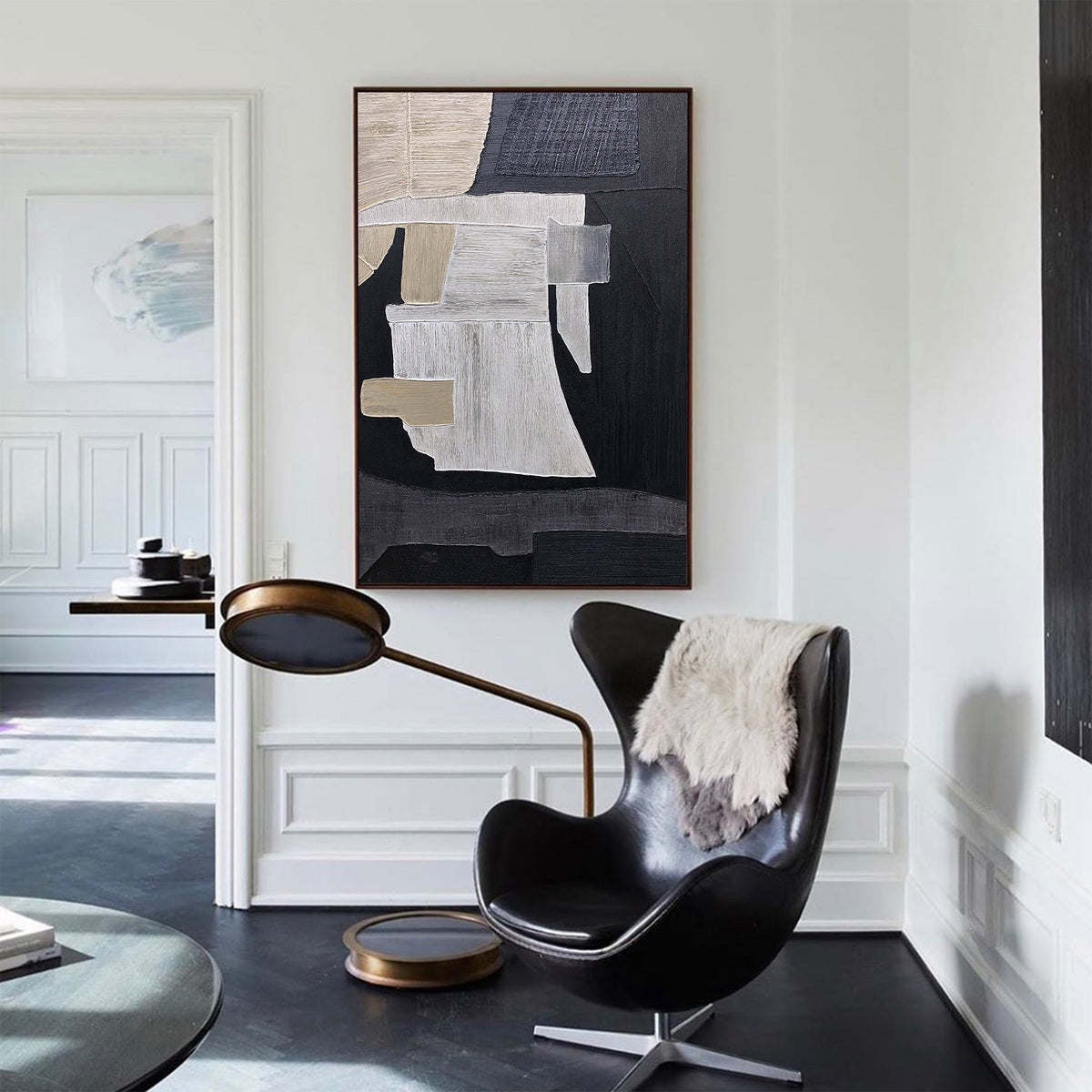 Large Black Beige Artwork Textured Abstract Wall Art Abstract Acrylic Painting Canvas Livingroom Artworks 