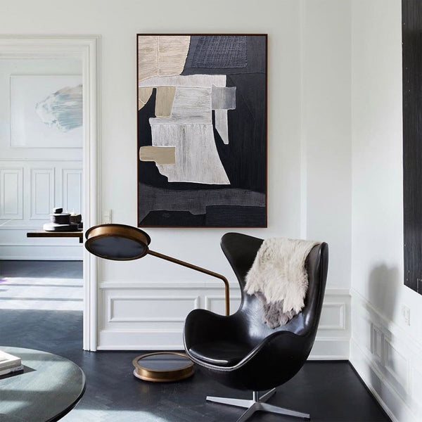 Large Black Beige Artwork Textured Abstract Wall Art Abstract Acrylic Painting Canvas Livingroom Artworks 