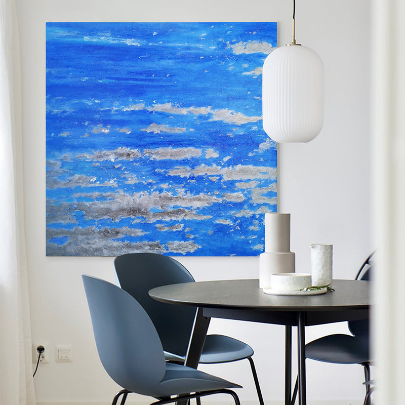 Square Abstract Ocean Painting Blue And Grey Wall Art Seascape Art