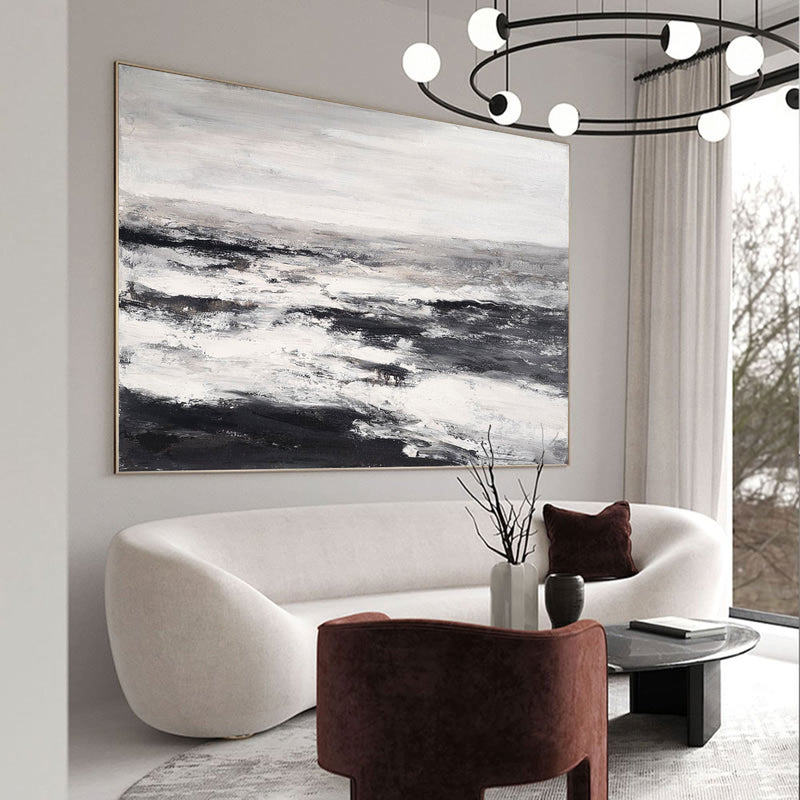 Black And White Beach Wall Art Abstract Ocean Art Beach Scene Painting