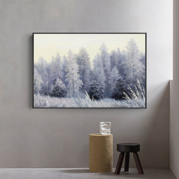 Snow Covered Pine Trees Canvas Wall Art Winter White Snowscape Canvas Art Large Acrylic Painting