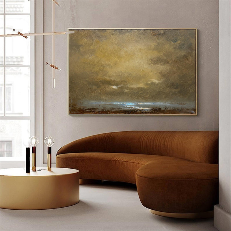 Impressionist Seascape Paintings Large Gold Beach Canvas Wall Art Modern Beach Art