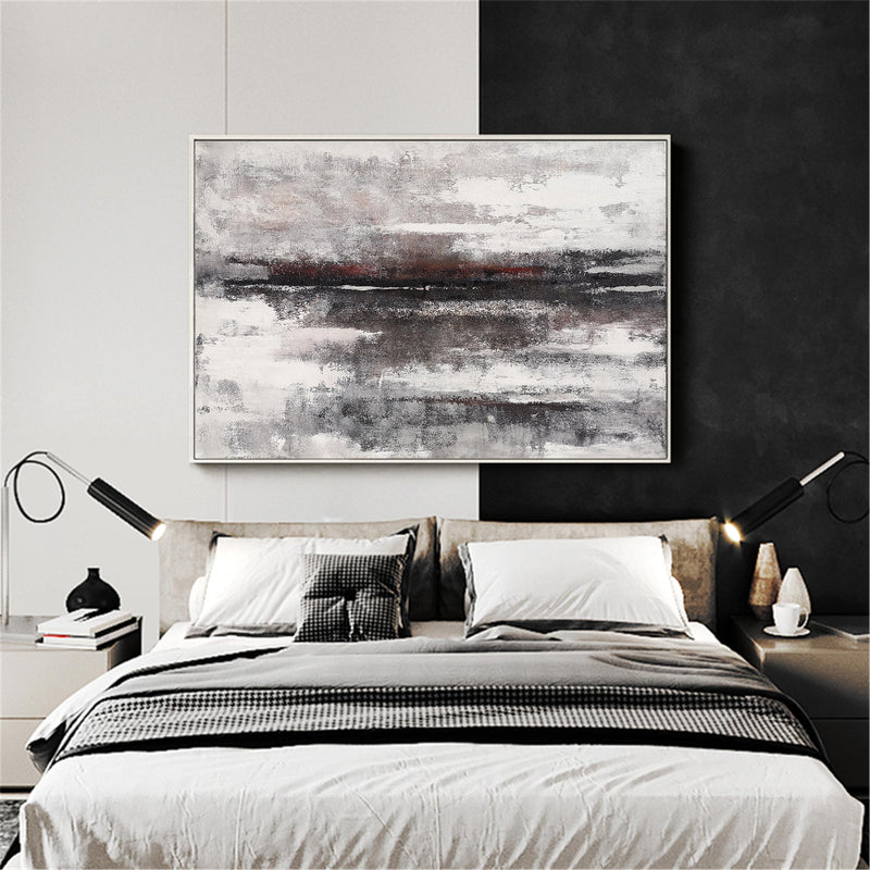 Large Beach Scene Painting On Canvas Huge Gray And White Abstract Canvas Art