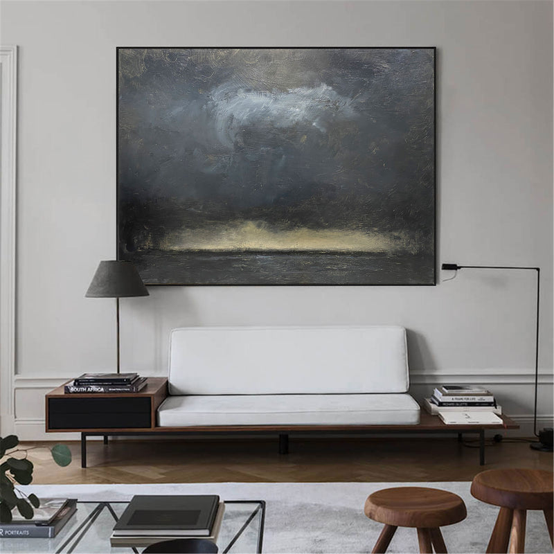 Impressionist Seascape Black and Gold Abstract Art Paintings Large Beach Canvas Wall Art  Modern Beach Art