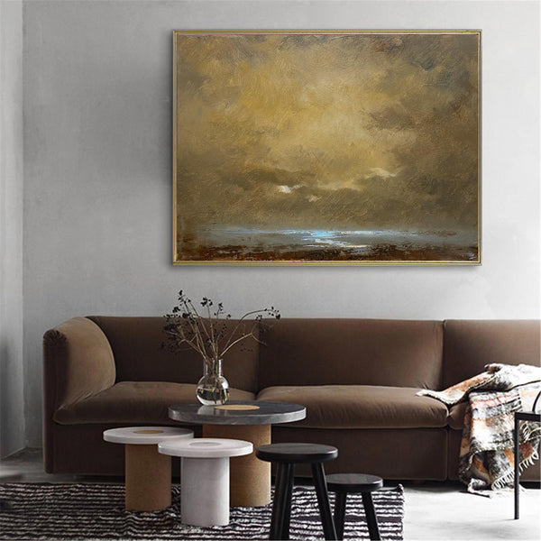 Impressionist Seascape Paintings Large Gold Beach Canvas Wall Art Modern Beach Art