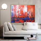 36 x 48 Red And Blue Wall Art Horizontal Abstract Art Palette Knife Art