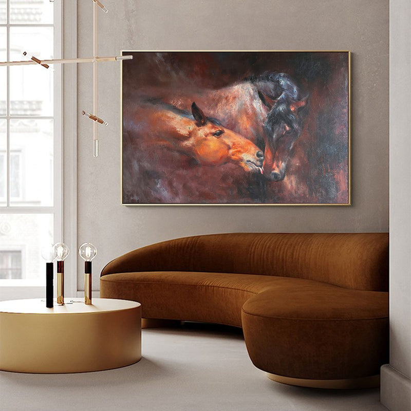 Modern Wild Horse Acrylic Painting Large Brown Horses Livingroom Canvas Wall Art For Sale