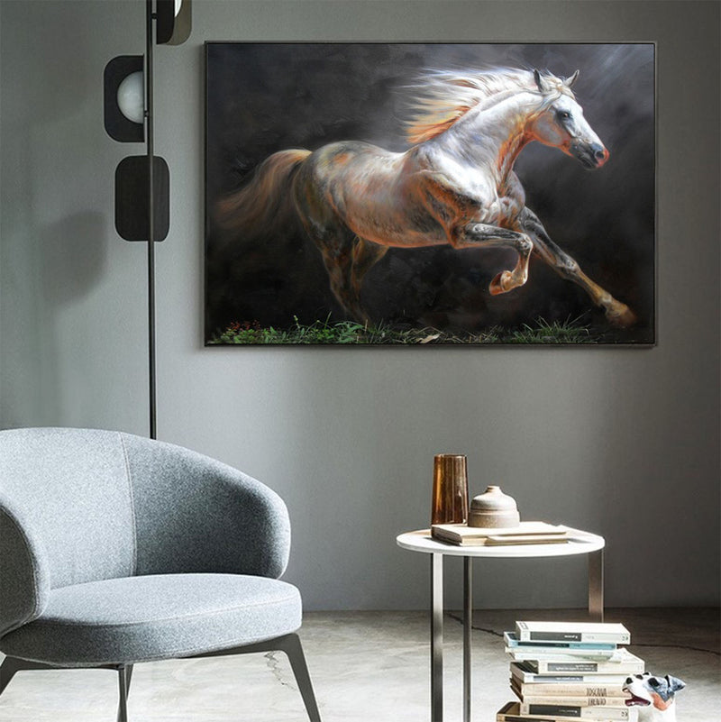 Modern Oil White Horse Painting Wild Horse Canvas Wall Art Large Horse Wall Art For Livingroom