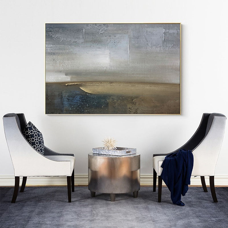 Dark Grey Textured Landscape Wall Art Modern Acrylic Paintings Canvas Artwork For Livingroom