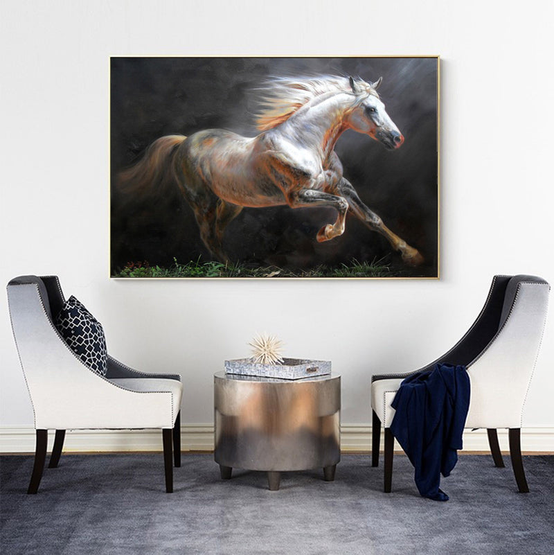Modern Oil White Horse Painting Wild Horse Canvas Wall Art Large Horse Wall Art For Livingroom