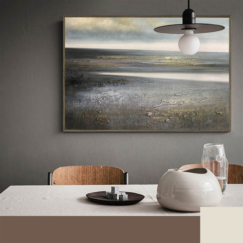 Grey Abstract Textured Landscape Wall Art Acrylic Paintings Livingroom Canvas Art For Sale