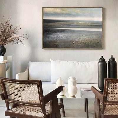 Grey Abstract Textured Landscape Wall Art Acrylic Paintings Livingroom Canvas Art For Sale