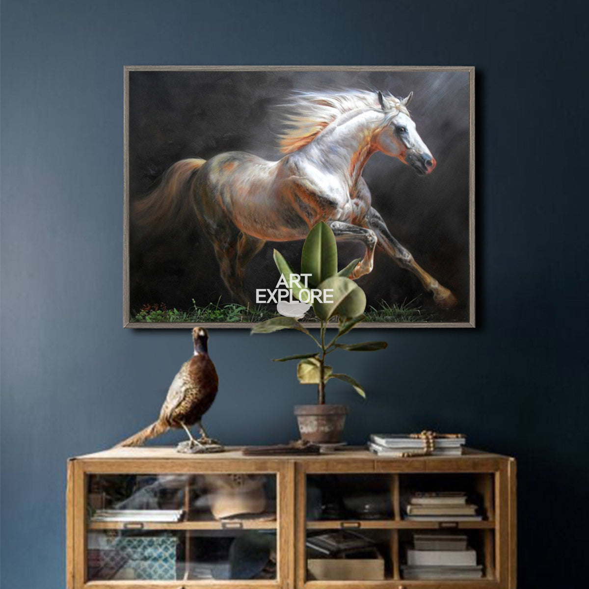 Modern Oil White Horse Painting Wild Horse Canvas Wall Art Large Horse Wall Art For Livingroom