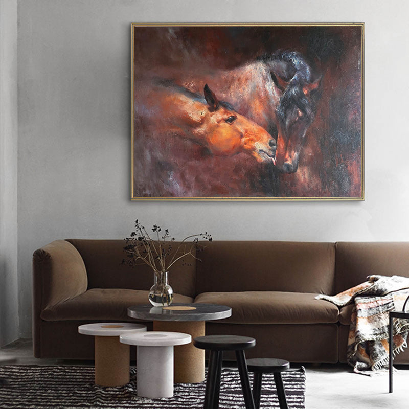 Modern Wild Horse Acrylic Painting Large Brown Horses Livingroom Canvas Wall Art For Sale